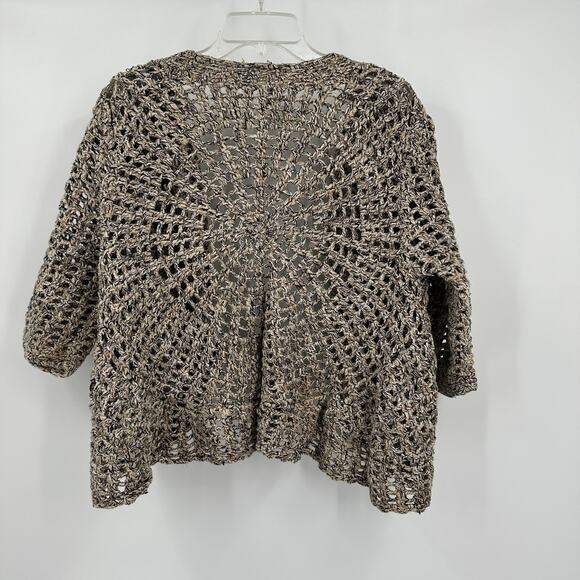 Ruby Rd Womens Crocheted Open Front Cardigan Size L Beige Boxy Boho Heavy Chunky - Picture 2 of 7